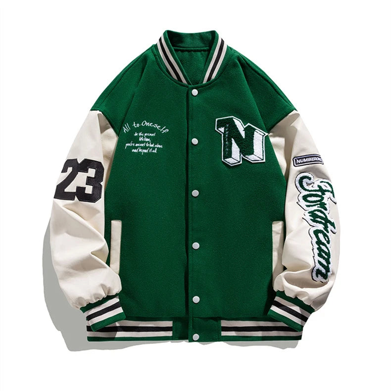 Men Varsity Baseball Bomber Jacket Hip Hop Harajuku Bone Letter Patchwork Leather Jackets Streetwear Women Unisex College Coats