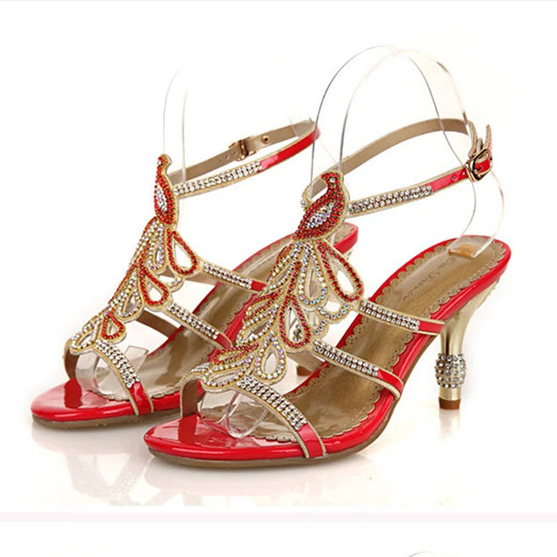 Summer High Heel Sandals Women's Sexy Thin Heel Rhinestone Banquet