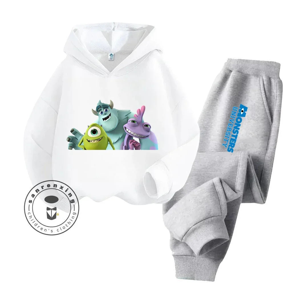 Casual Coziness Long Sleeve Sets That Are Loose Elastic and Perfectly Comfortable for Boys Girls Monsters Inc Cartoon Hoodie Set