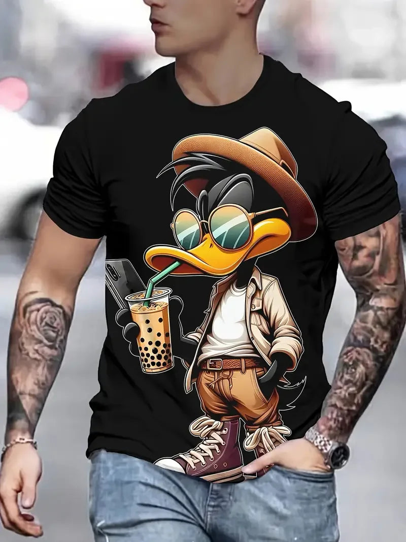 Funny Men's T Shirt Cartoon Duck Print Summer Casual Short Sleeve Pullover Fashion T-shirts Outdoor Male Overszied Clothing