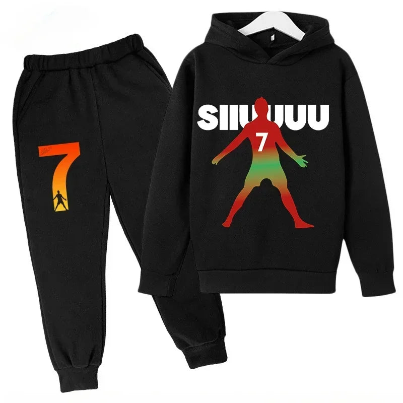 Children's Sports Hoodie Set Sweatshirt Pants 2-piece Set for Boy and Girl Ronaldo Avatar Printed Kid Clothes Baby Set Sportsuit