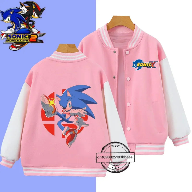 2024 Fashion Boys Nintendo Series Baseball uniform Sonic 1-14 year old girls Coat Cartoon Print Spring and Autumn Jacket