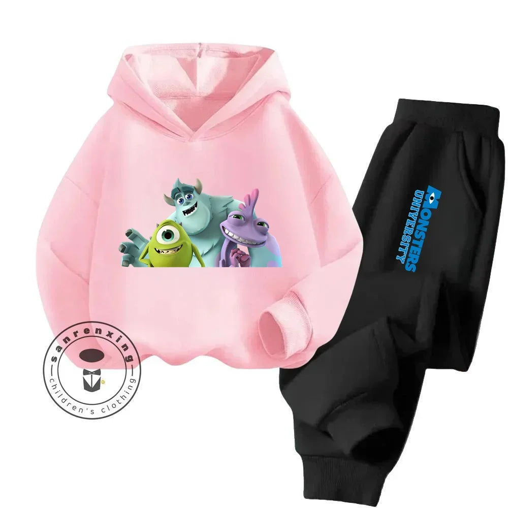 Casual Coziness Long Sleeve Sets That Are Loose Elastic and Perfectly Comfortable for Boys Girls Monsters Inc Cartoon Hoodie Set