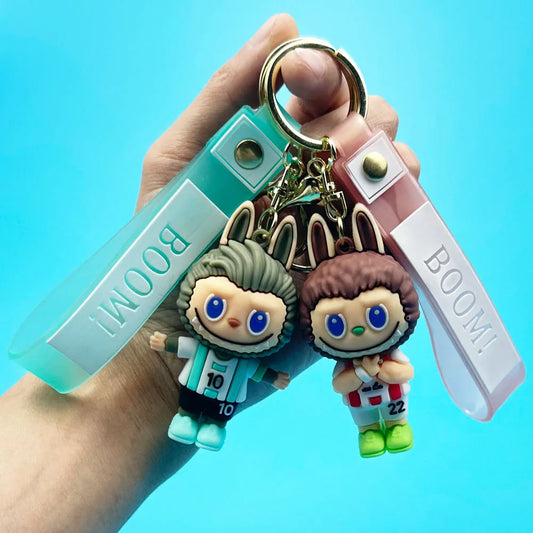 MINISO New Cute Cartoon Labubu Little Sheep Football Set Doll Keychain Couple Backpack Pendant Toy Small Gift Car Key Decoration