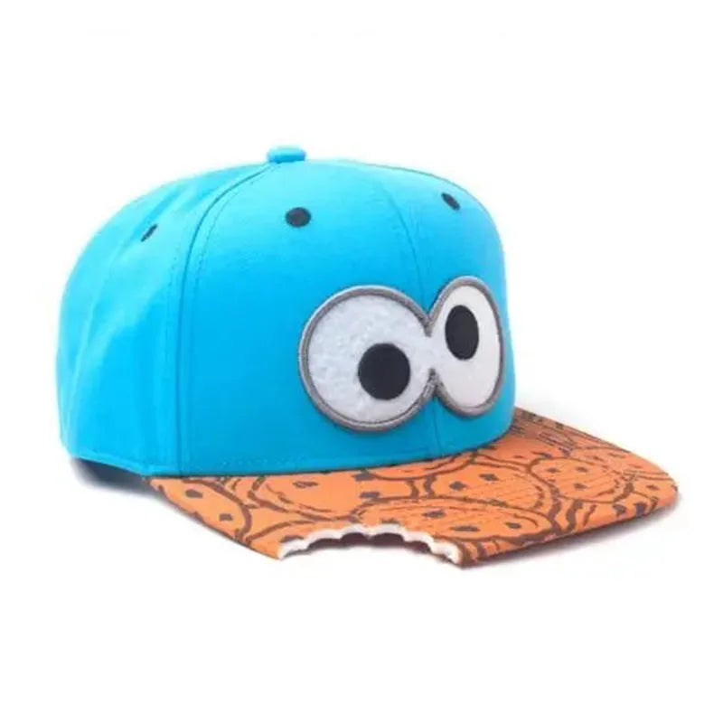 PANGKB Brand Difuzed Cap Cartoon Big Eyes Cookie Bite Blue Snapback Hat Adults Outdoor Travel Adjustable Sun Baseball Sports cap