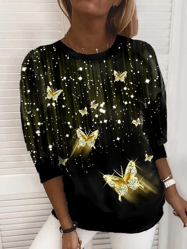 Butterfly Sparkly Painting Casual Weekend Long Sleeve