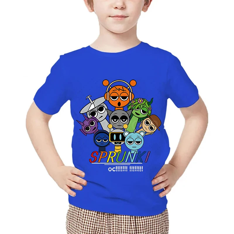 Just A Boy Who Loves Sprunki Kids T-shirt Horror Game Character TShirts Short Sleeve Tops Sprunki Boys Girls Fashion Streetwear