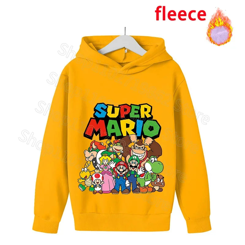 Super Mario Bros Kids Clothes Princess Peach Luigi Fleece Sweatshirts Cartoon Game Character Pattern Long Sleeves Baby Show Gift