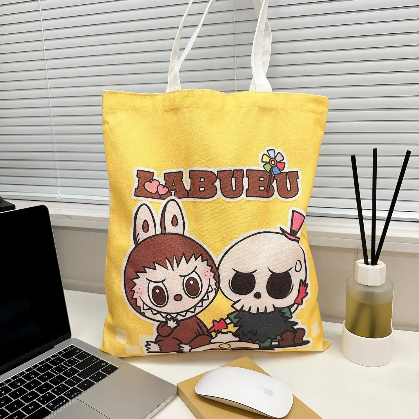 Labubu Canvas Bag Female Student Cute Cartoon Shopping HandBag Casual Shoulder Bag The Monsters Outdoor Travel Use YB13G