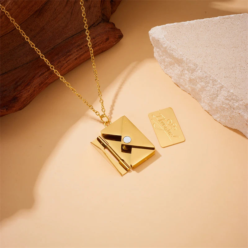 DIEYURO 316L Stainless Steel Gold Color Envelope Pendant Necklace For Women Fashion New Party Gift Neck Chain Jewelry Colar