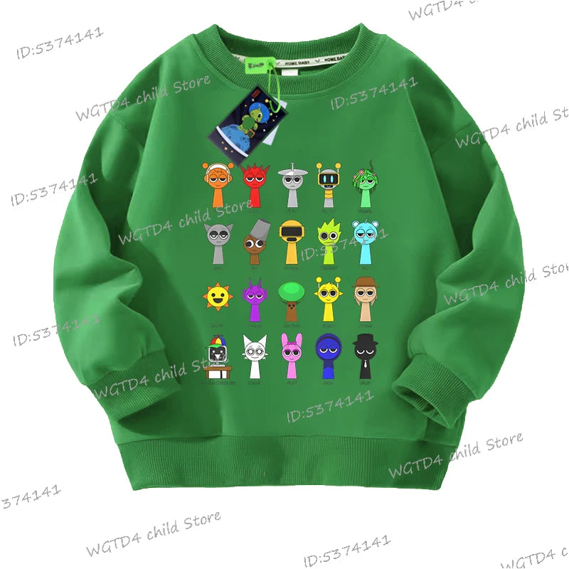 Fashion Boys Girls Cute Sprunki Sweatshirt Autumn Winter Funny Incredibox Game Figure Trend Long Sleeve Pullover Kids Sportswear