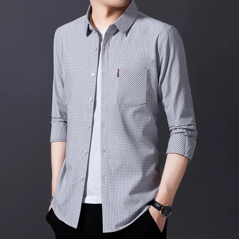 High Quality Long Sleeve Business Casual Men's Shirts Fashion Slim Fit