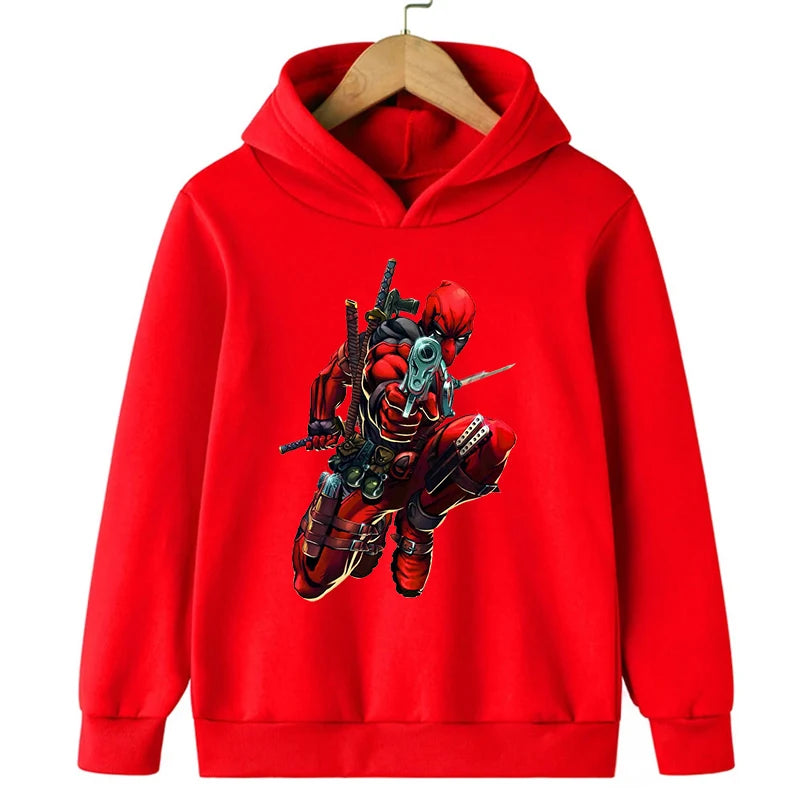 New Kids Spring Autumn Deadpool Hoodies Fashion Cartoon Printing Baby Boys Clothes Boys Casual Tops Sweatshirts 2-14Years Old