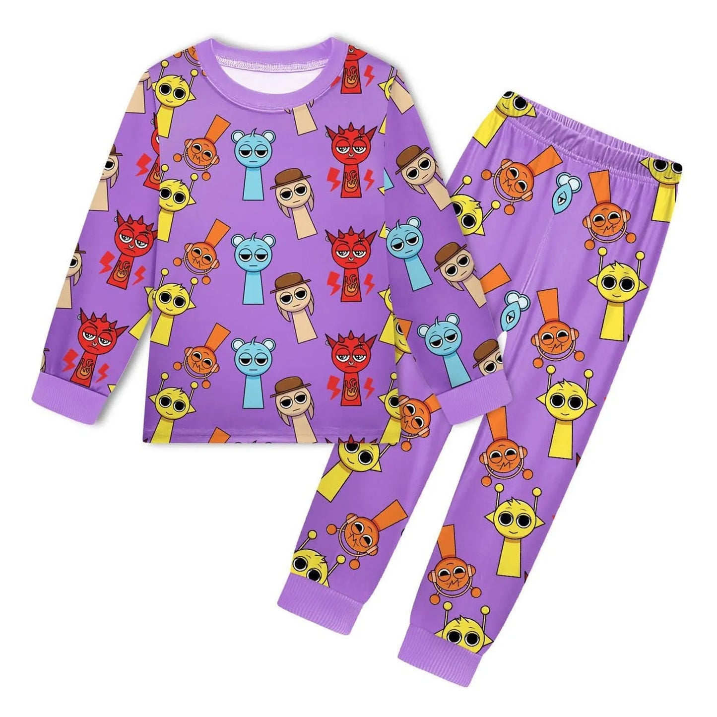 Sprunki Pajama Sets Kids Cartoon Incredibox Clothes Toddler Boys Daily Nightgowns Baby Girls Long Sleeve T Shirt+Pants 2pcs Sets