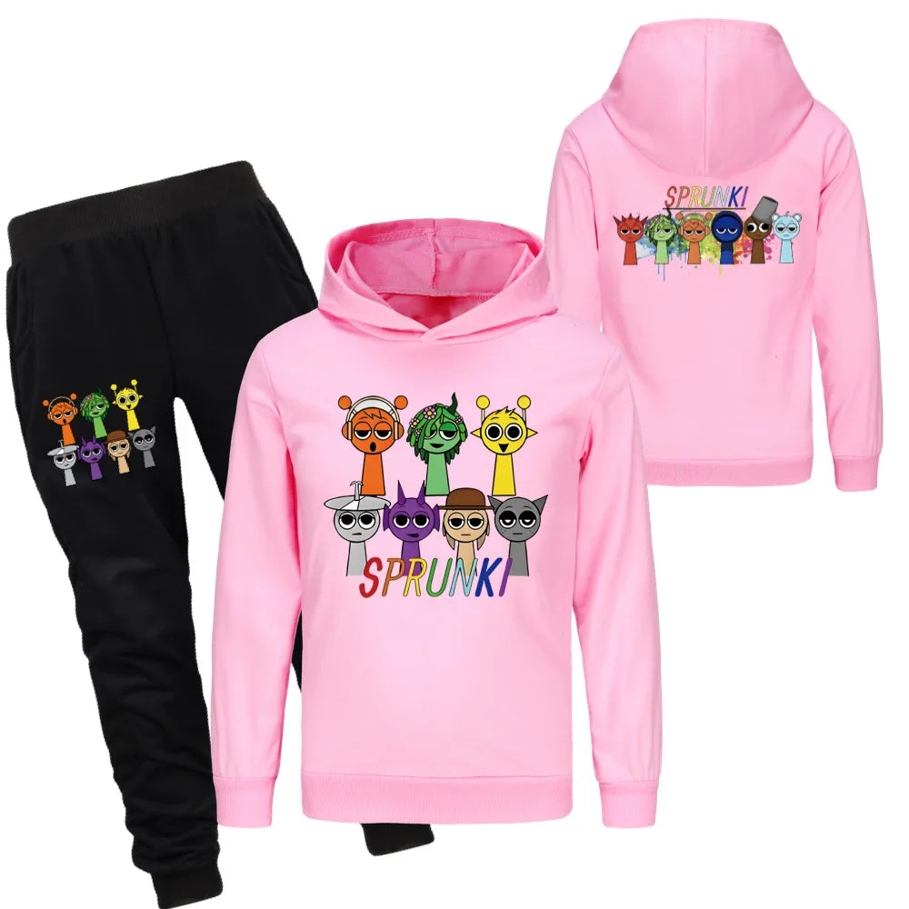 Sprunki Clothing Set Kids Game Incredibox Hoodies Jogger Pants Tracksuit Girls Hooded Tops Children Coat Baby Boys Streetwear