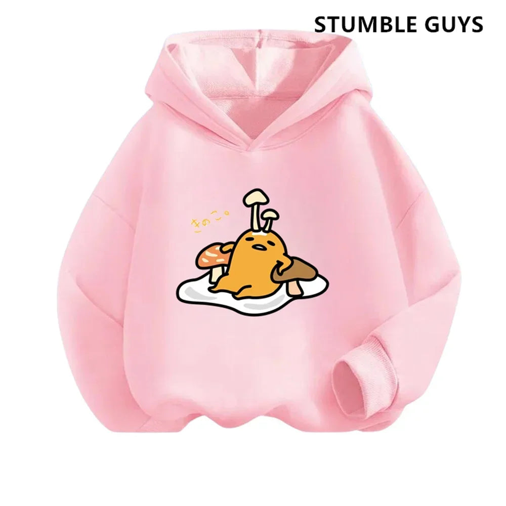 Gudetama Trucksuit Cartoon Boys and Girls 3-14 Years Old Kawaii Street Casual Sweatshirt Children's Outdoor Sports Hoodie Set