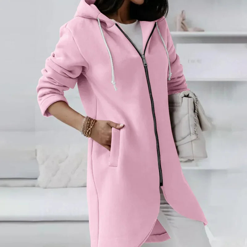 Oversized Women Loose Zip Sweatshirts Casual Female Hoody Tie Collar Zip Up Pocket Baggy Streetwear Hooded Coats JYFS-JY7755