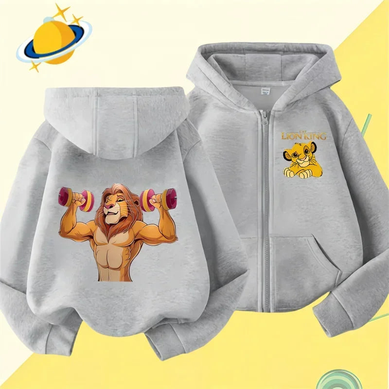 Lion King Kids zipper hoodie Cartoon Print Disney Fall Winter long-sleeved sweatshirt Casual top Boys Girls clothing sweater