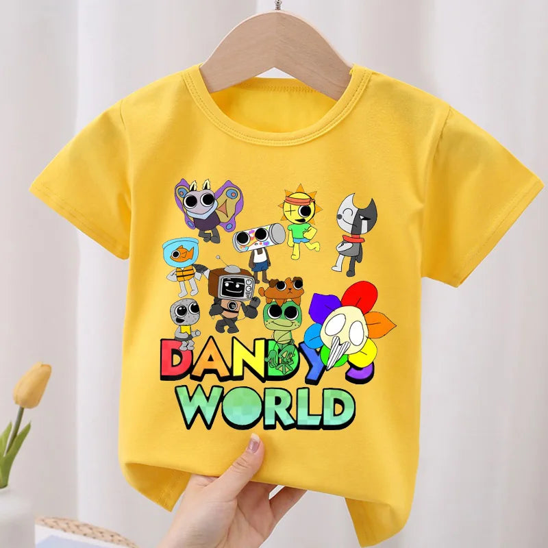 Dandy's World Print T Shirt For Kids Boy 2025 New Fashion Dandys World Anime Short Sleeve Tshirt Y2k Tops Toddler Girls Clothes