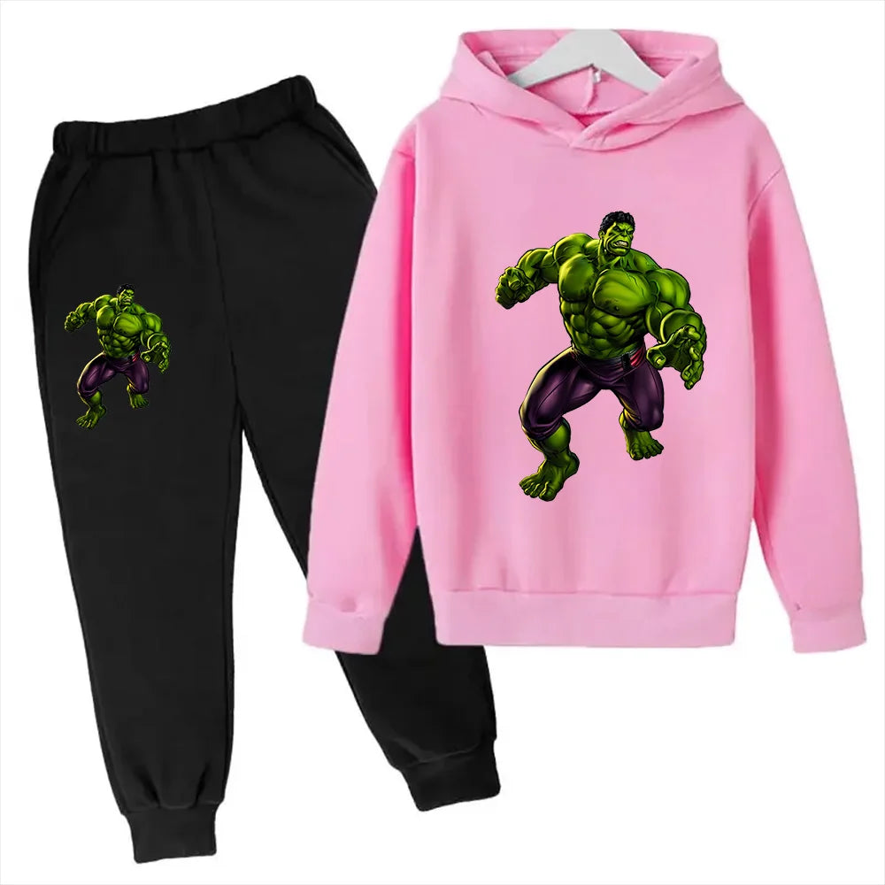 Kids Cartoon Green Giant Super Hero Superstar Boys Girls Spring/Autumn Clothing Children's Fashion Hoodie Pants Set 2-14 Years