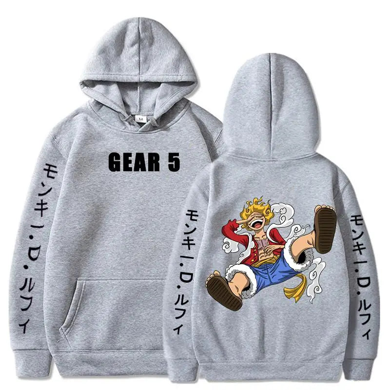 One Piece Anime Men's Hoodies Monkey D. Luffy Gear 5 Sun God Graphic Street Unisex Cotton Pullover Hooded Women Loose Sweatshirt