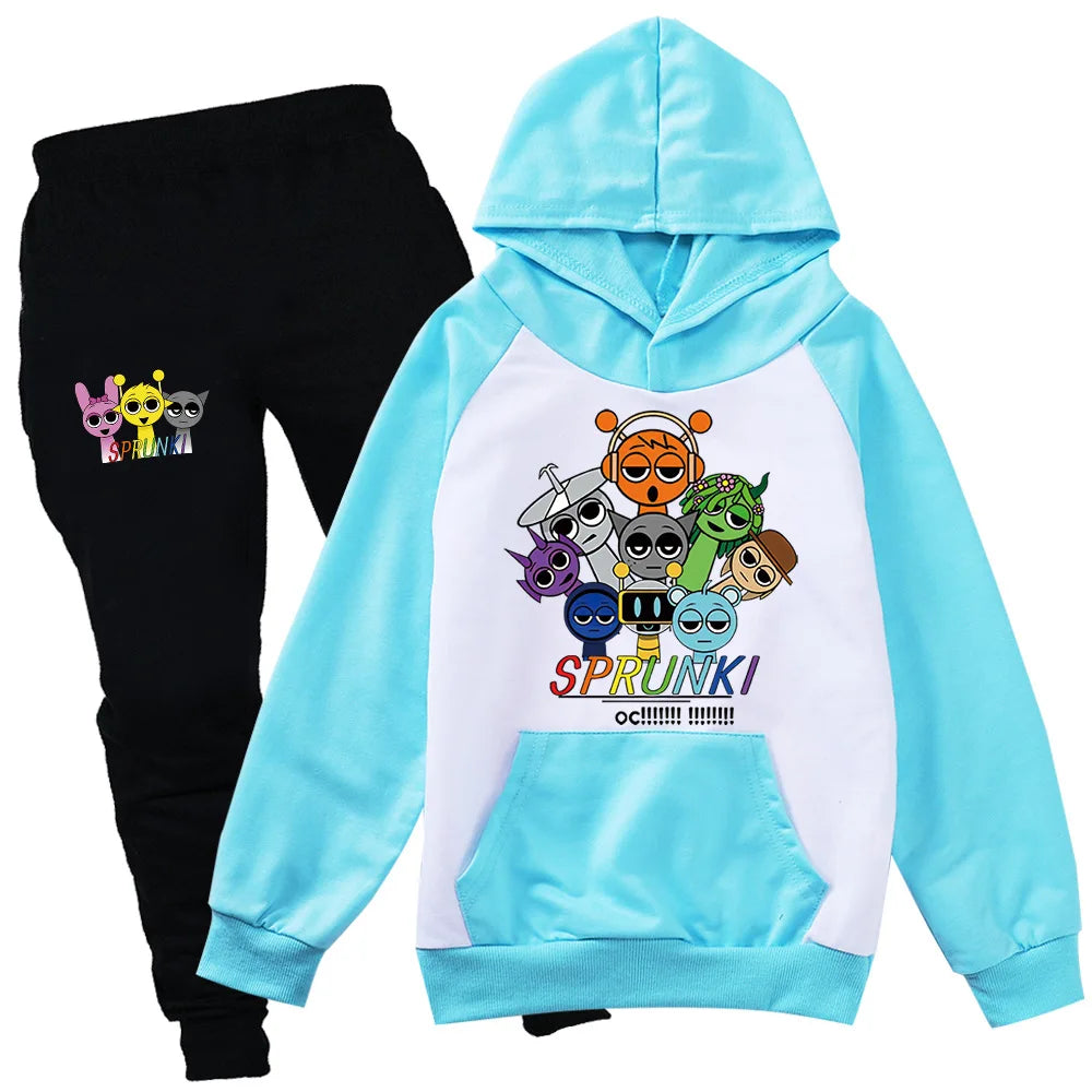 Sudadera Sprunki Clothes Set Kids Sprunky Incredibox Hoodie Boy Spring Fall Tracksuit Girls Hoody Sweatshirt Top Pants 2pcs Sets