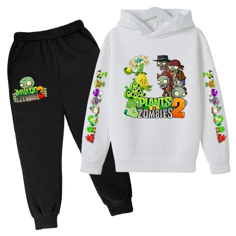 New Cartoon Plants Vs. Zombie Clothing Spring and Autumn Boys Girls Clothes Long-Sleeved Suit Kids Sportswear Hoodie Costume Set