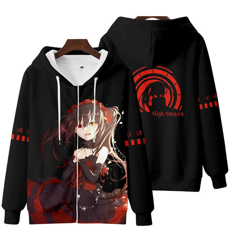 2023 Anime Date A Live Girl Tokisaki Kurumi Nightmare Women Men zip up Sweatshirts y2k Harajuku Boys girl kids Jackets  Hoodies