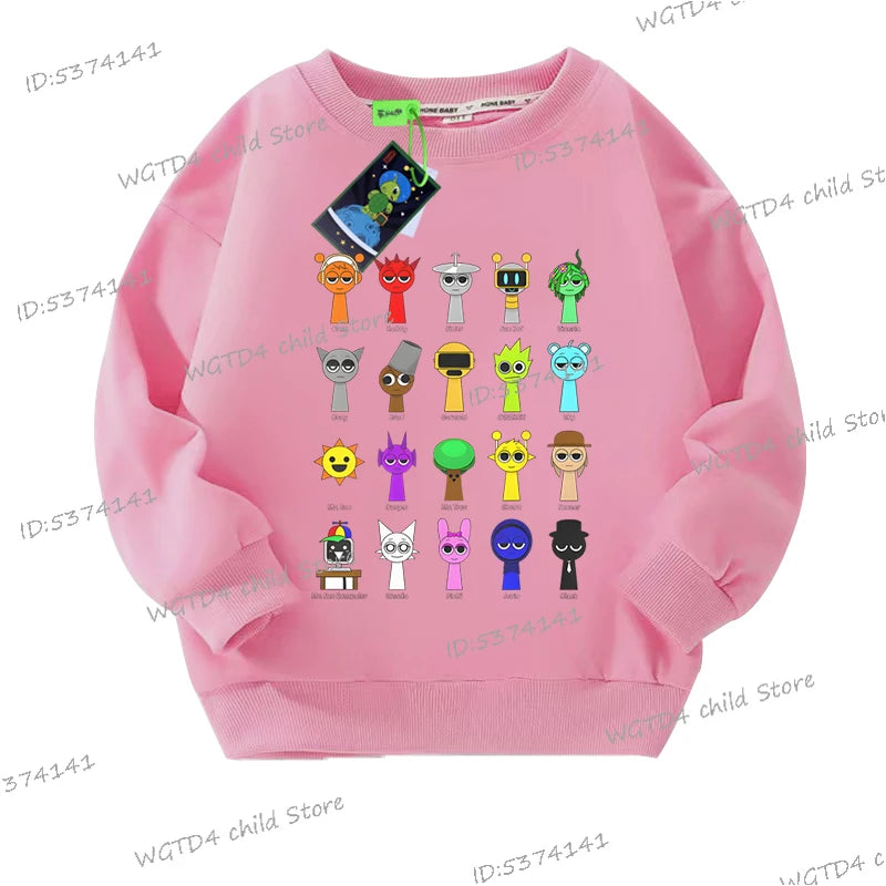 Fashion Boys Girls Cute Sprunki Sweatshirt Autumn Winter Funny Incredibox Game Figure Trend Long Sleeve Pullover Kids Sportswear