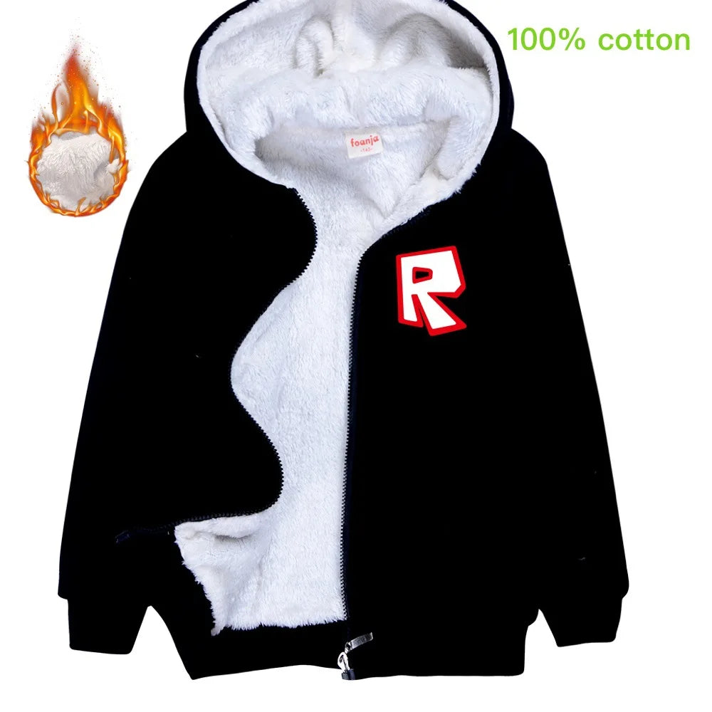 Christmas Costume Roblox Winter Thicken Plush Jackets Kids Fleece Hoodies Girls Zipper Warm Coat Children Clothing