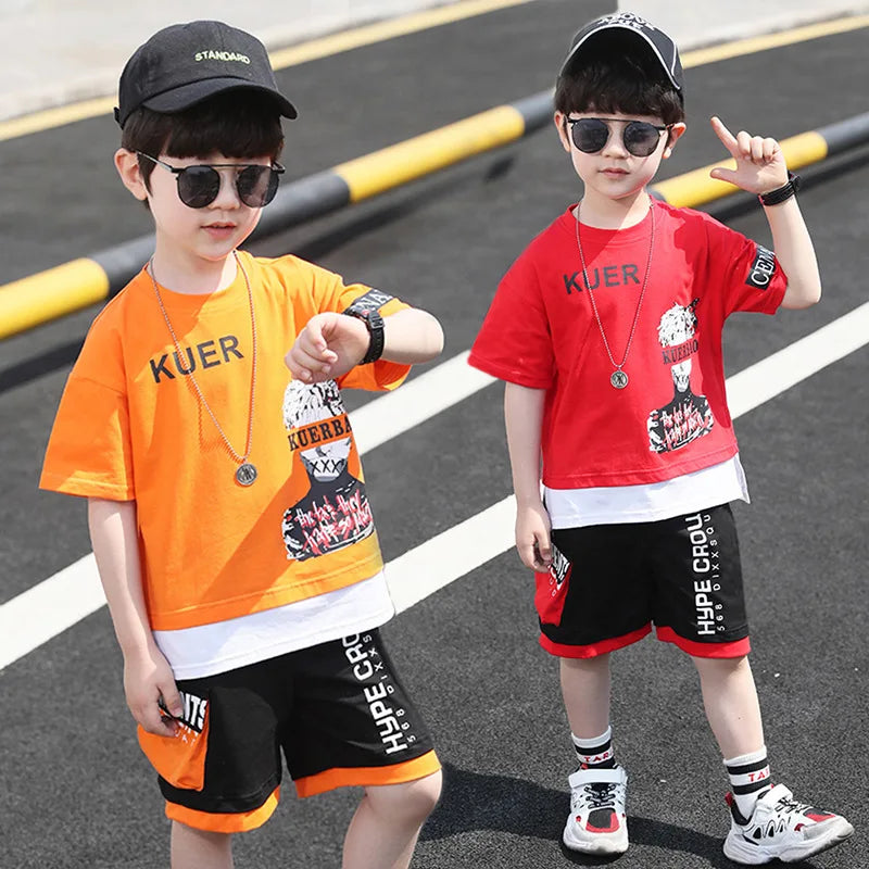 2pcs 2024 spring hip hop Children Summer Boys Clothes Set T shirt + Pants Casual Sports Kid Tracksuit Teen 4 6 8 9 10 12 Years