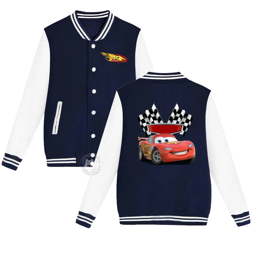 Kids 2-14 years old Fall/Winter Baseball uniform Flash McQueen 95 Racing Print Teen Girls Boys Outdoor padded warm coat