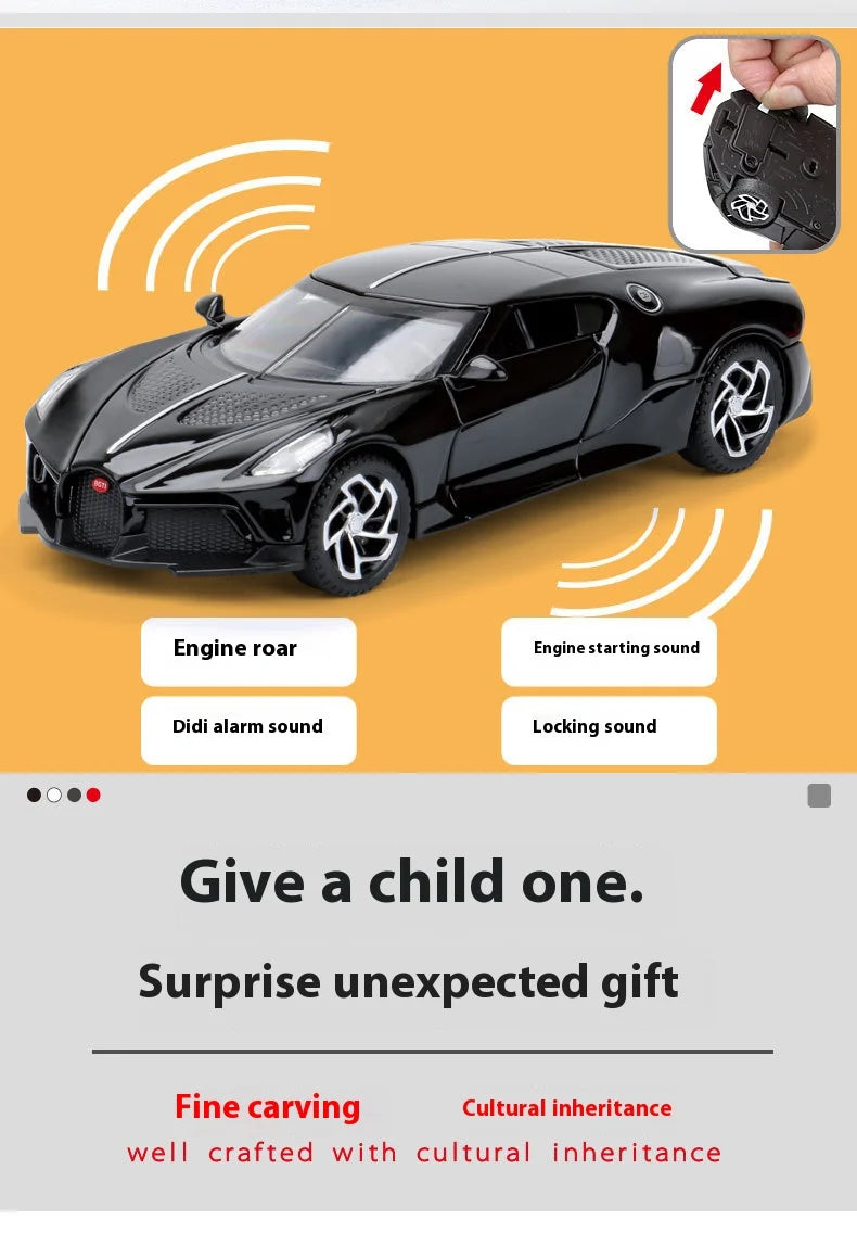 1:32 Bugatti La Voiture Noire Sports Car Alloy Diecast Simulation Metal Model Sound & Light Pull Back Toy Collection Kids Toys