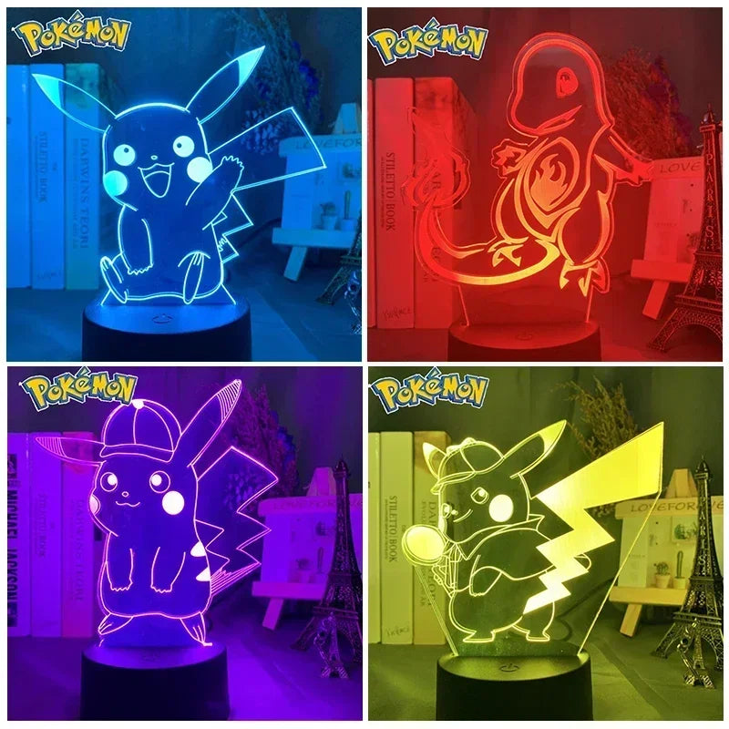 Ny Anime Pokemon Led 3D Natlys Børnelegetøj Anime Figurer Sød Pikachu sengelampe til børn Indretning i soveværelset Fødselsdagsgave