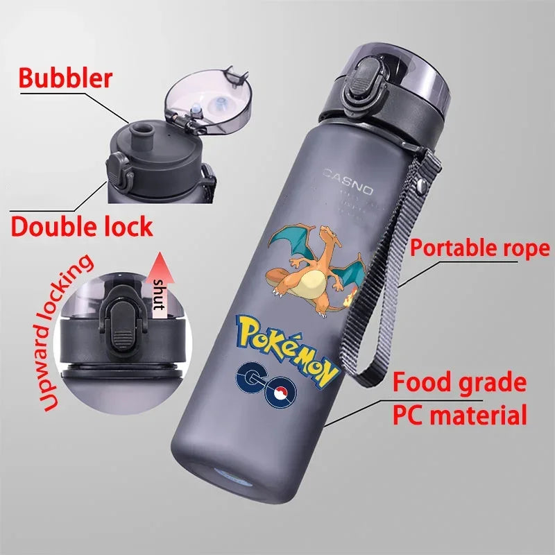 Pokemon Water Bottle 560ML Pikachu Eevee Portable Plastic Water Glass Pokemon Adult Kid High Capacity Sports Anime Water Cup