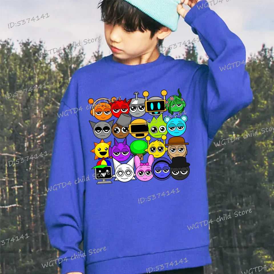 New Sprunki Sweatshirt Kids Funny Incredibox Game Y2K Sudadera Boys Girls Cartoon Sprunki Figure Print Anime Hoodless Pullover