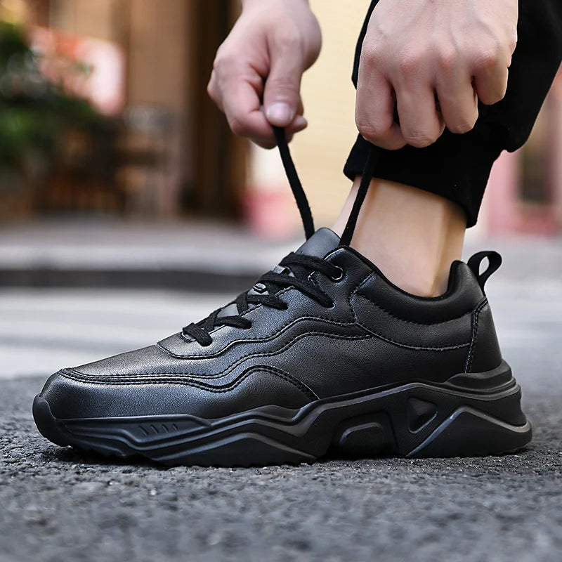 Black Chunky Sneakers Men PU Waterproof Winter Warm Plush Masculino Running Outdoor Walking Sneakers Men Casual Shoes Big 46