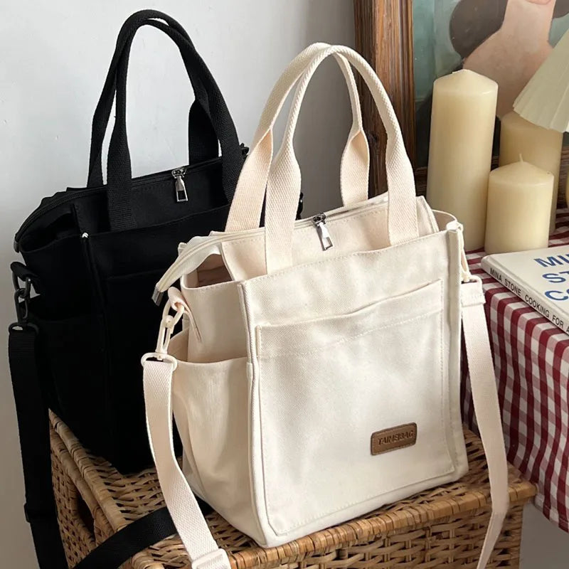 Multi Pocket Large Capacity Canvas Tote Shoulder Bag