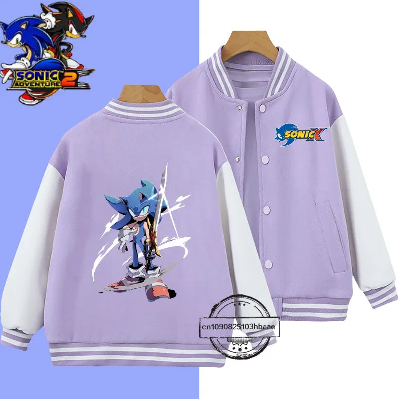 2024 Fashion Boys Nintendo Series Baseball uniform Sonic 1-14 year old girls Coat Cartoon Print Spring and Autumn Jacket