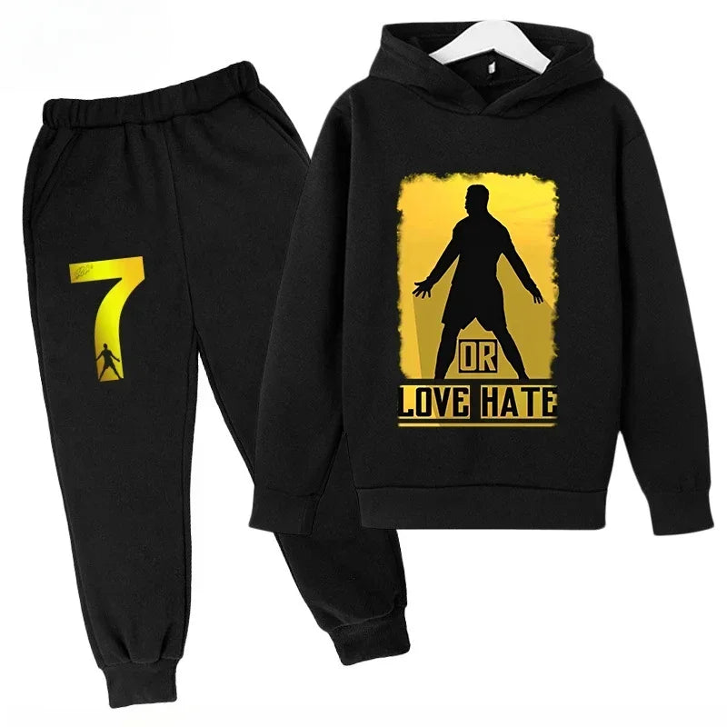 Children's Sports Hoodie Set Sweatshirt Pants 2-piece Set for Boy and Girl Ronaldo Avatar Printed Kid Clothes Baby Set Sportsuit