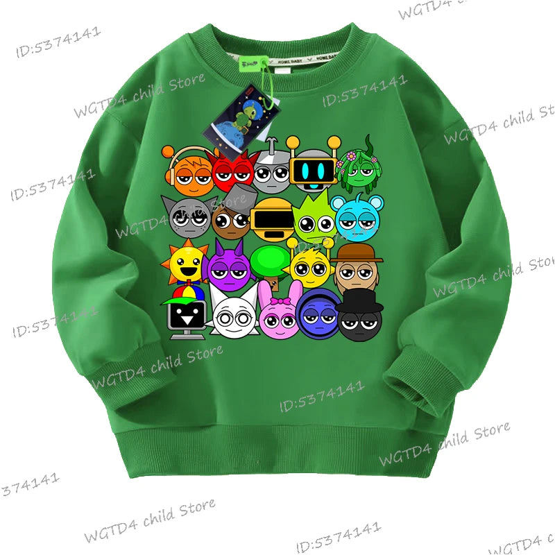 New Sprunki Sweatshirt Kids Funny Incredibox Game Y2K Sudadera Boys Girls Cartoon Sprunki Figure Print Anime Hoodless Pullover