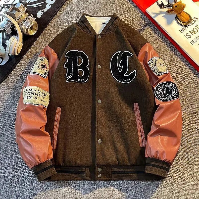 Y2K Harajuku Style New Fashion Vintage Baseball Uniform Woolen Coat Men American High Street Retro Couple Stitching Jacket Women