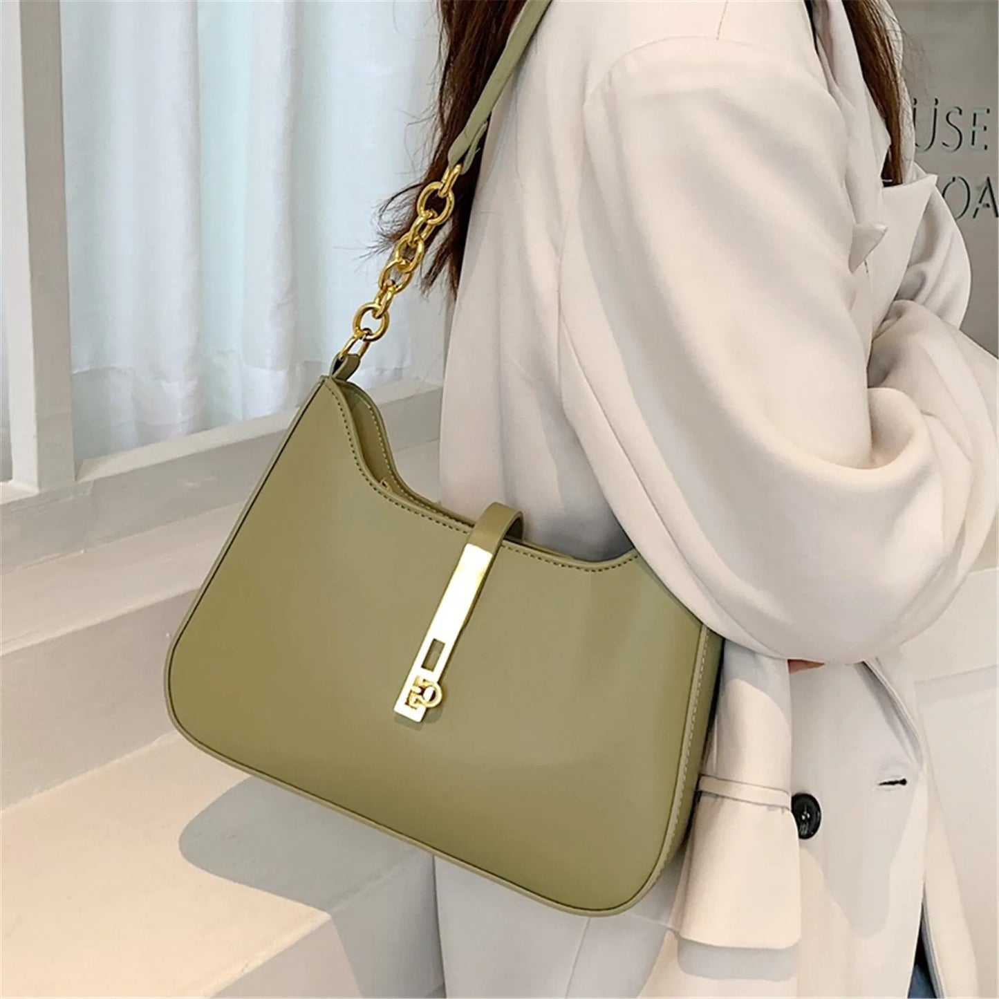 New Trendy Underarm Shoulder Bags For Women Chain Bag Fashion Designer Pu Leather Half Moon Armpit Bag Ladies Handbags And Purse