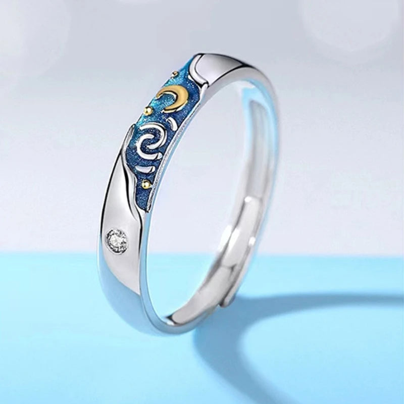 Fashion Van-Gogh Starry-Sky Couple Ring For Women Men Romance Finger Ring Adjustable