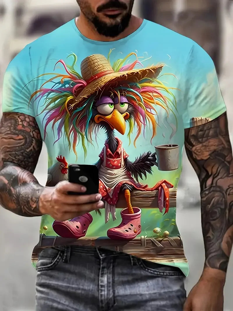 Funny Men's T Shirt Cartoon Duck Print Summer Casual Short Sleeve Pullover Fashion T-shirts Outdoor Male Overszied Clothing