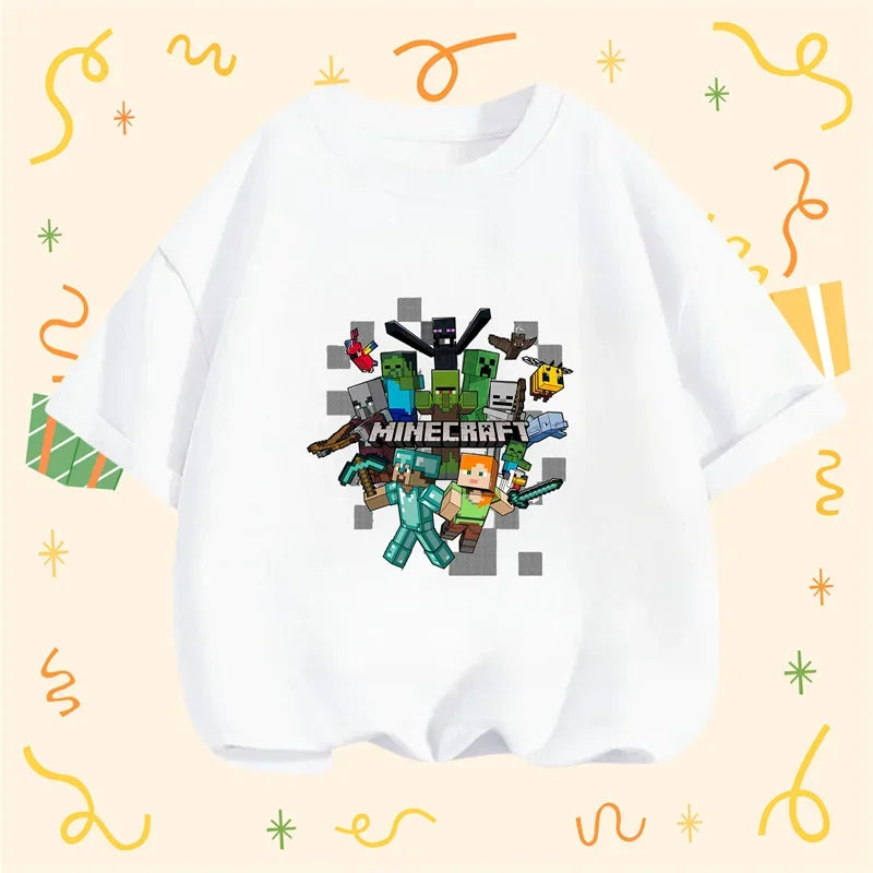 Minecraft Cartoon Printed Kids Summer Boy Girl T-shirt Solid Cotton Breathable Teenager Short Children TShirt For 3-10T Top