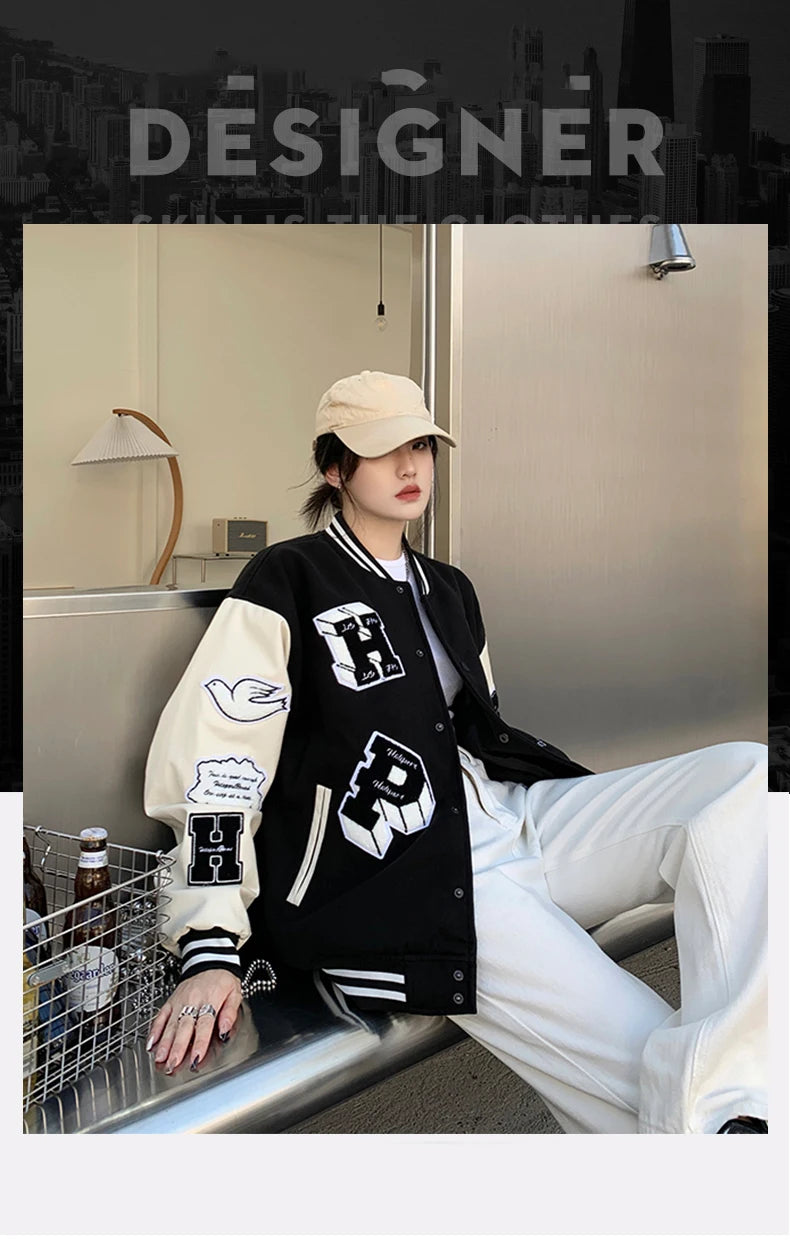 Womens Varsity Jackets Loose Unisex Long Sleeve Graphic Embroidery Baseball  Bomber Jacket Outerwear Coats For Fall&winter