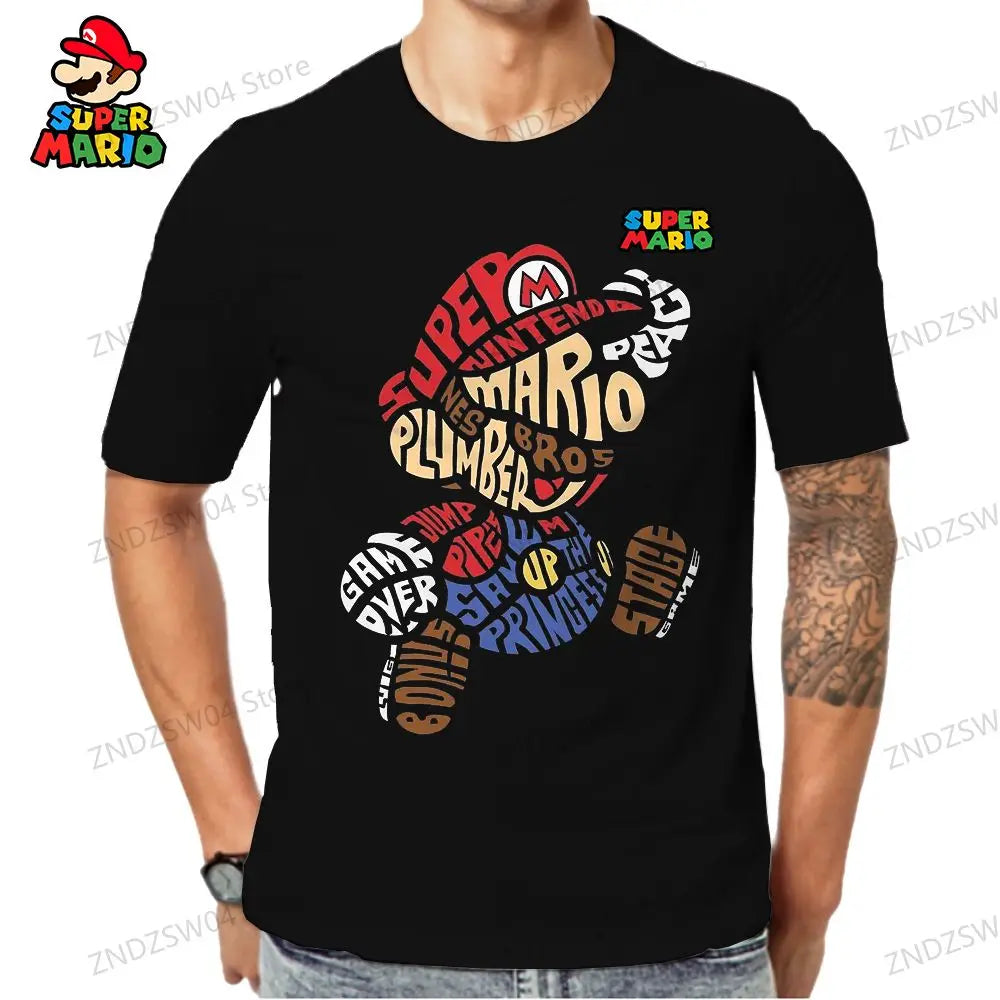 Y2k Super Mario 3D Print Parent-child Wear 110-6XL Men's Children's T-Shirt Short Sleeve 2024 Summer Harajuku Style Fashion Tops