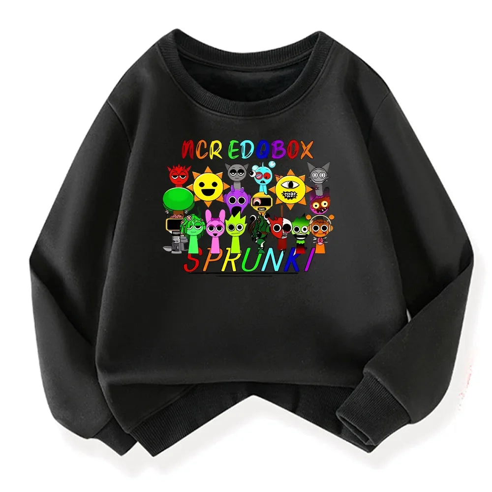 Sprunki Hoodie Fashion Kids Incredibox Hoodie Warm Sweatshirts Children's Winter Soft Clothing Cartoon Cotton Thick Hoodie