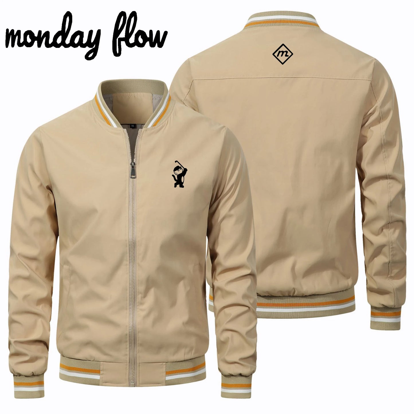 Monday Flow Spring Autumn Golf Men's Jacket Bomber Casual Windbreaker Jacket Coat High Quality Outwear Stand Collar Golf Jacket